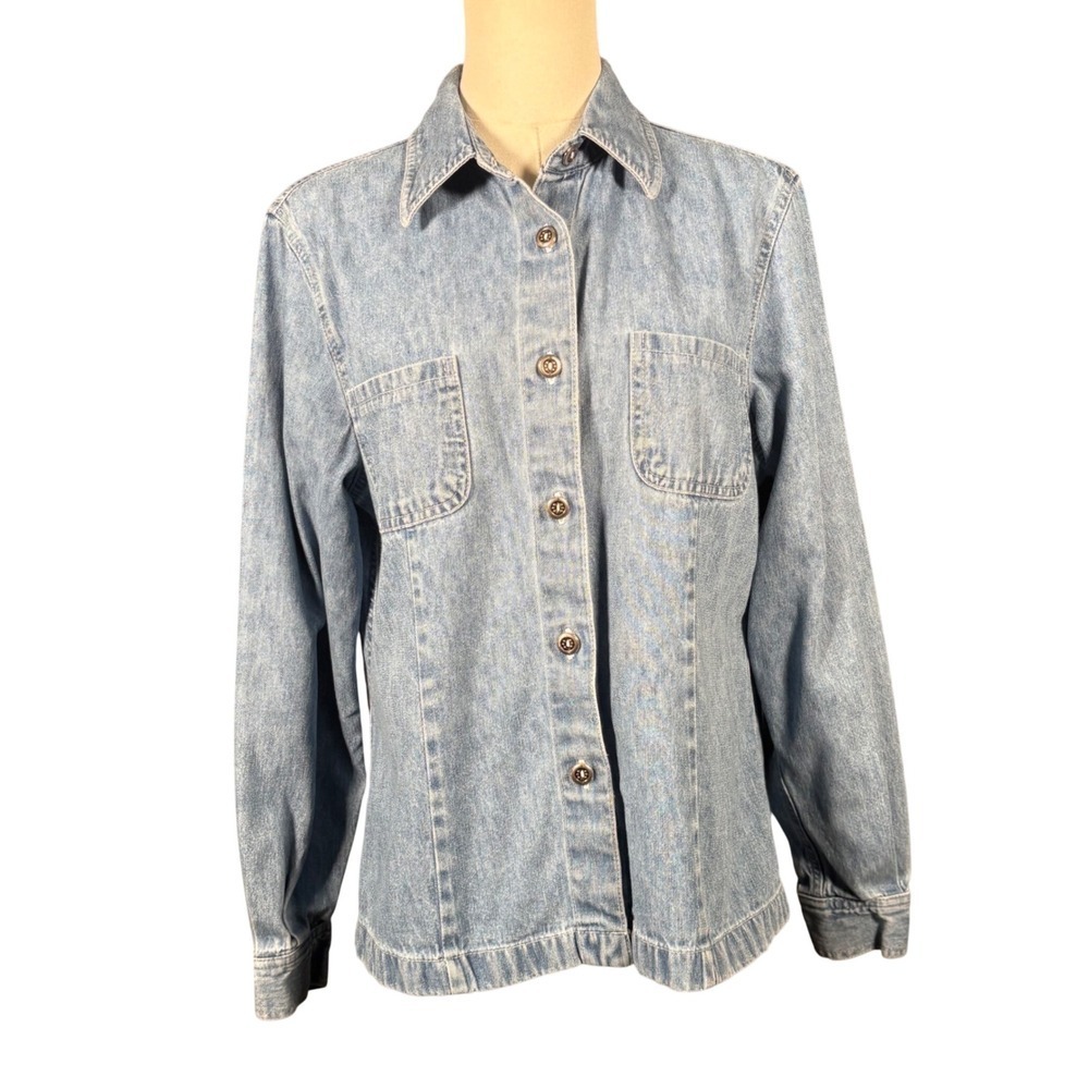 Vintage Southern Lady Denim Button Up Shirt Womens Light Wash Cotton Size 8